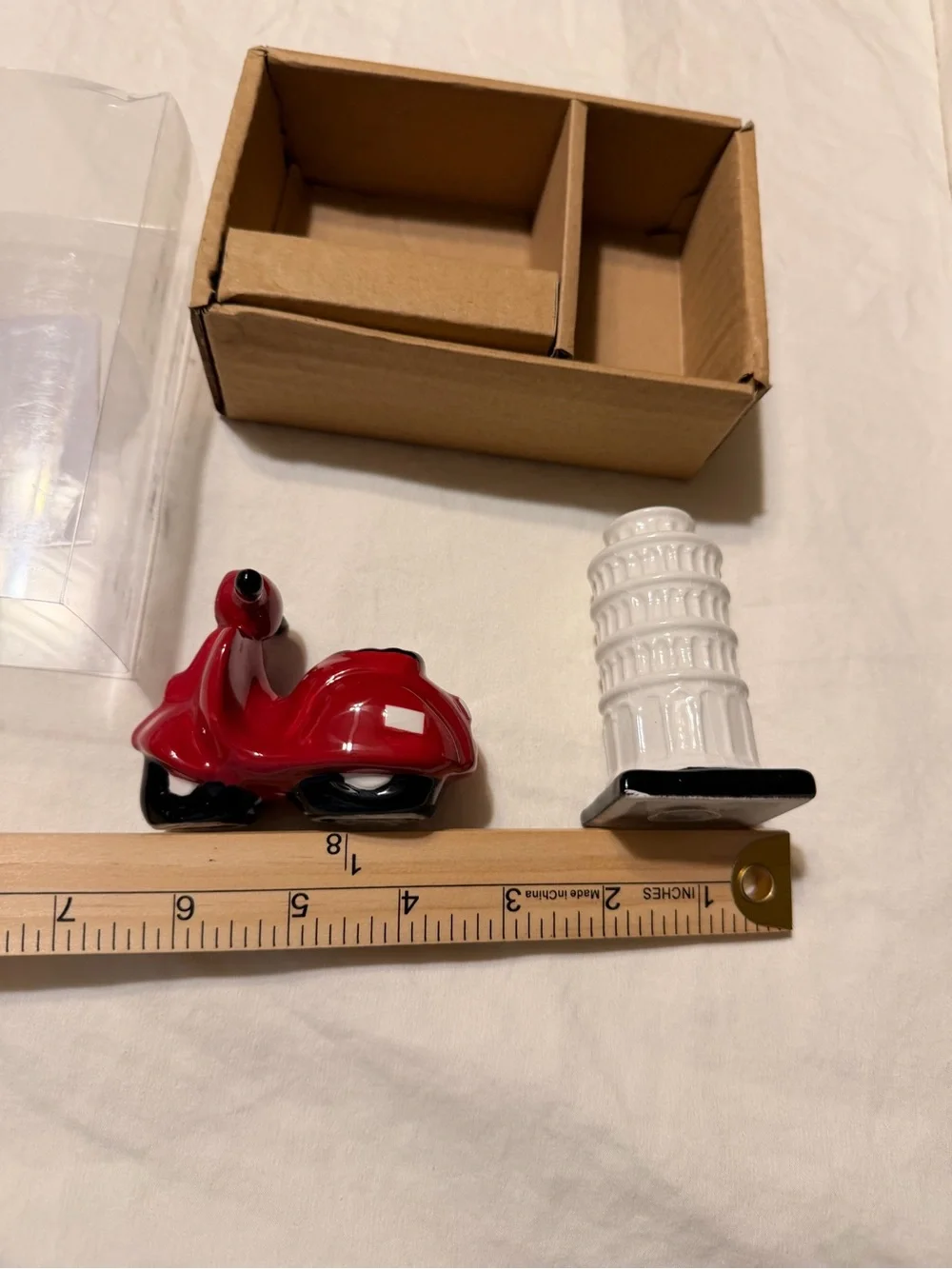 New world Market Salt & Pepper Shakers Set of White Pisa Tower & Red Scooter